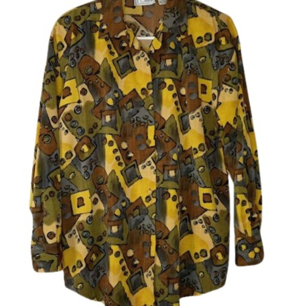 Vintage Le Caviar Womens Button Up Shirt Multicolor Art to Wear S